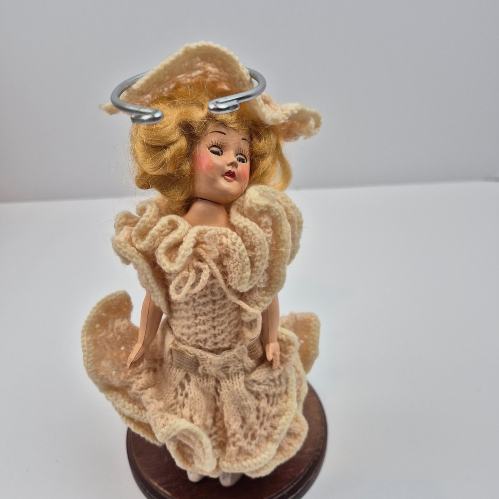 VTG 50s 60s Sleepy Eye‎ Doll Blonde Hair Handmade Crochet Dress Hat Collectible